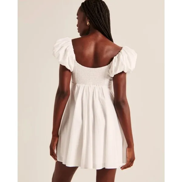 White Abercrombie Puff Sleeve Mini Dress Size Medium NWT - Image 4