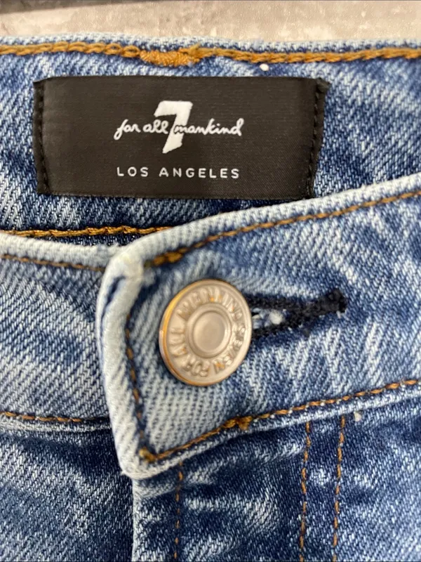 7 For All Mankind Medium Blue High Waist Cropped Straight Jeans - Image 2