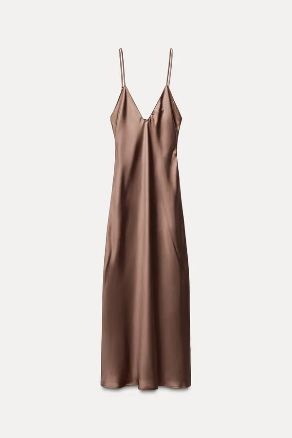 Zara dress midi maxi satin wedding lingerie chocolate brown party cocktail - Image 17