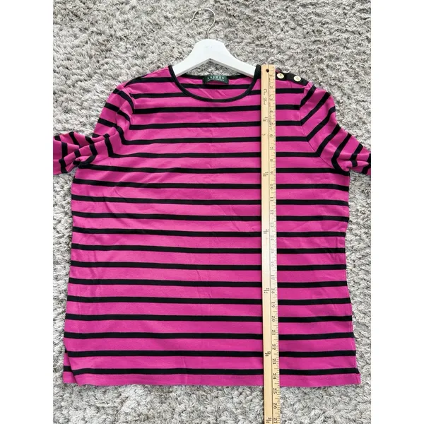 Lauren Ralph Lauren Shirt Womens Size L Pink Black Striped Long Sleeve Preppy - Image 10