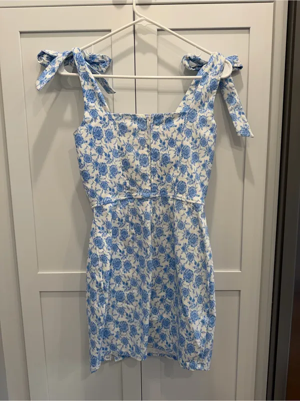 Altar’d State Blue Floral Tie-Shoulder Mini Dress - Image 2