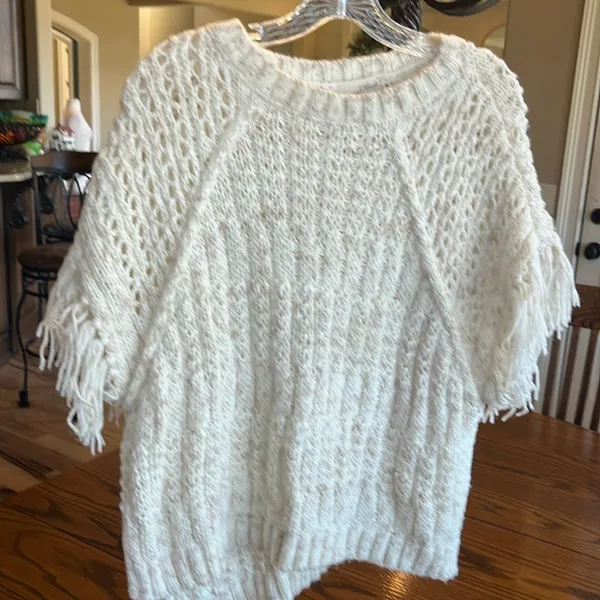 Crochet Sweater Beige Fringe One Size XS S M L - Image 2
