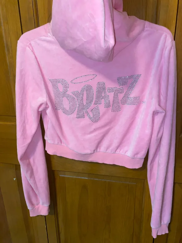 Dolls Kill Bratz Zip-Up Rhinestone Velour Hot Pink Hoodie - Image 8