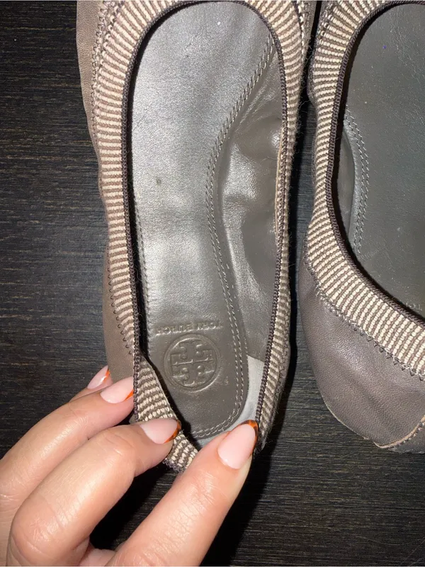 Tory Burch Bronze Metallic Cap-Toe Brown Ballet Flats - Image 3