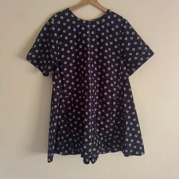 Anthropologie Maeve Emmy Short Sleeve Swing Dress Navy Shibori Print Cotton L - Image 2