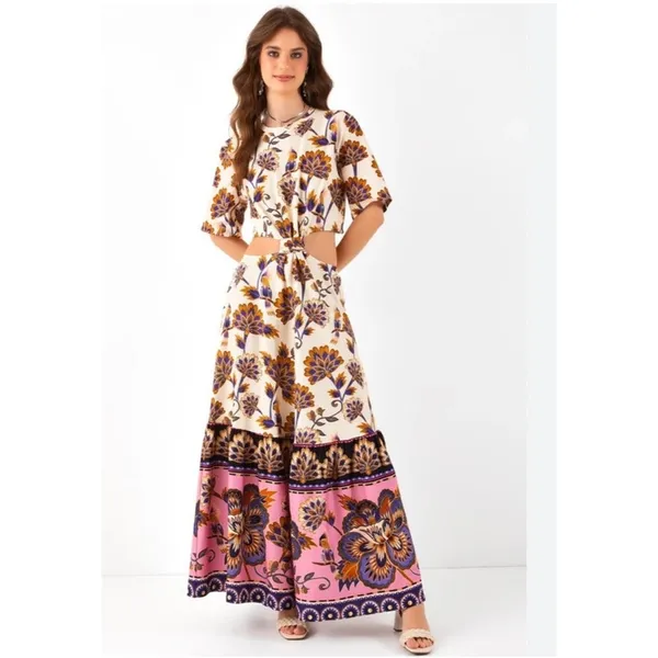 Farm Rio Jasmin‎ Mixed Print Midi Dress Boho Tropical Size M/L - Image 8