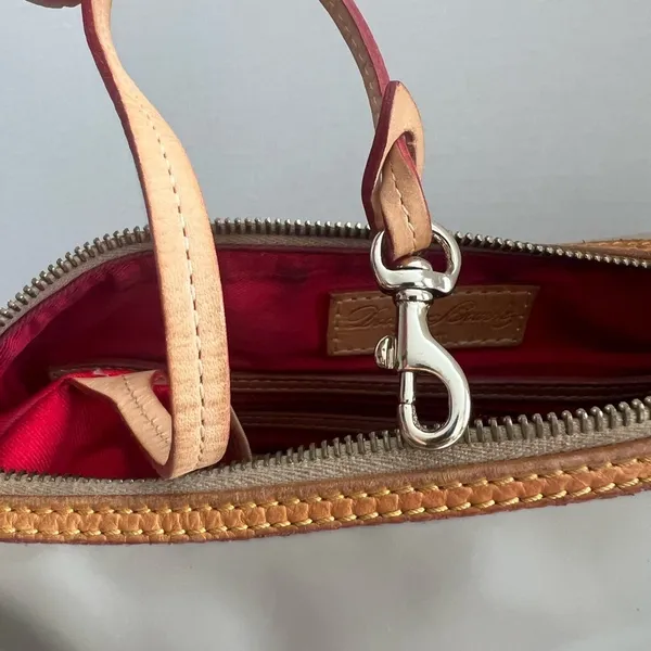 Dooney & Bourke Patent Leather Barrel Satchel in Taupe/Putty gray Vachetta Trim - Image 13