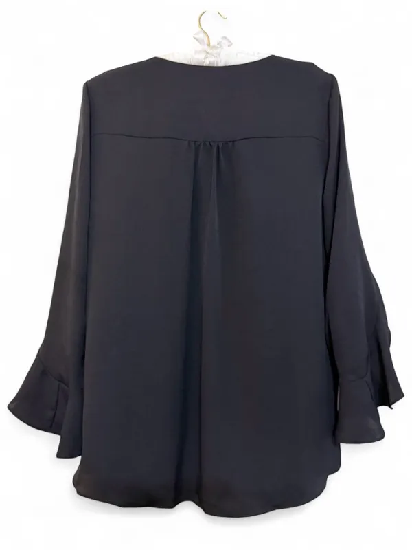 Vinci Camuto Women’s V-Neck 3/4 Sleeve Flutter Sleeve Black Blouse Size Large - Image 11
