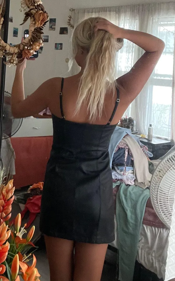 Black Leather Zip Dress - Image 3