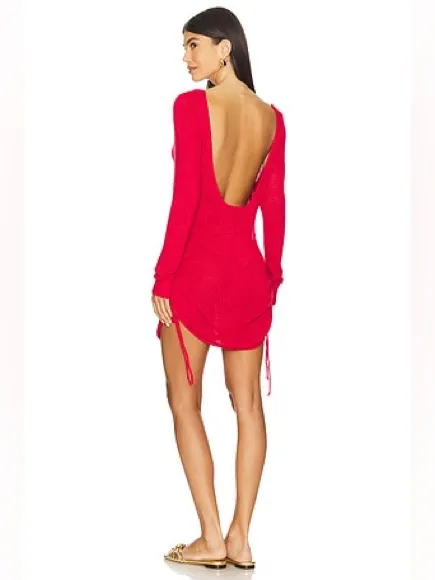SNDYS x REVOLVE Turn Back Time Mini Dress in Red Scoop Neck Long Sleeve Small - Image 2
