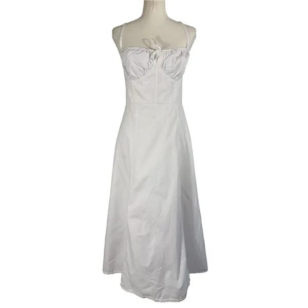 Haute Monde Maxi Dress Womens L White Corset Lace Up Back Slit Boho Bridal - Image 3