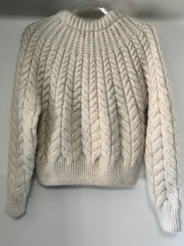 H&M M Alpaca Blend Cable Knit Sweater Oatmeal Oversized Chunky Crew Neck Ribbed - Image 3