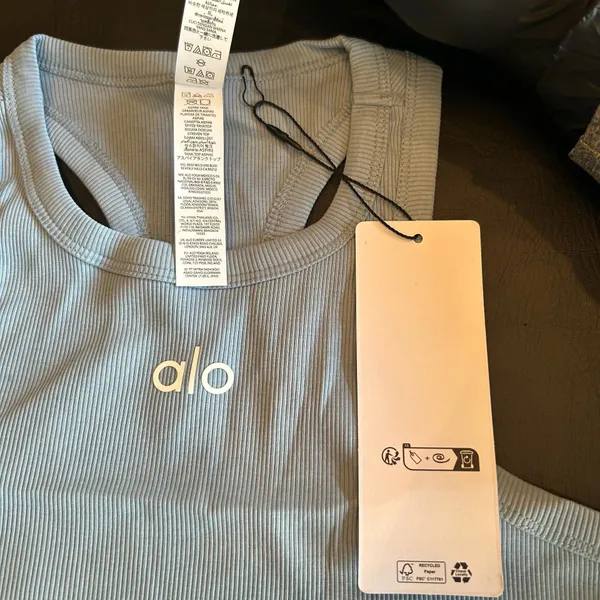 Alo Yoga Ribbed Crop Tank Top Women’s Light Blue Athletic Workout Fitted Racerba - Image 4