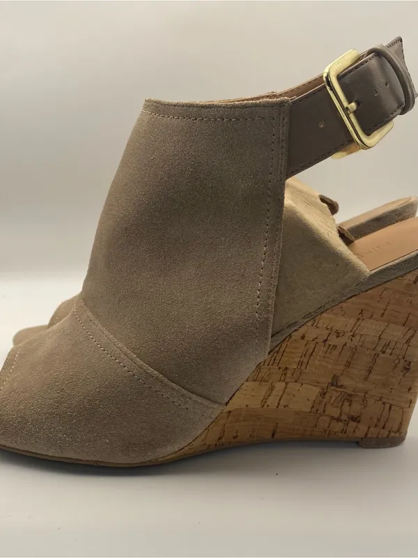 Nine West tan suede leather open toe cork wedge heels wedges neutral summer 9.5 - Image 5