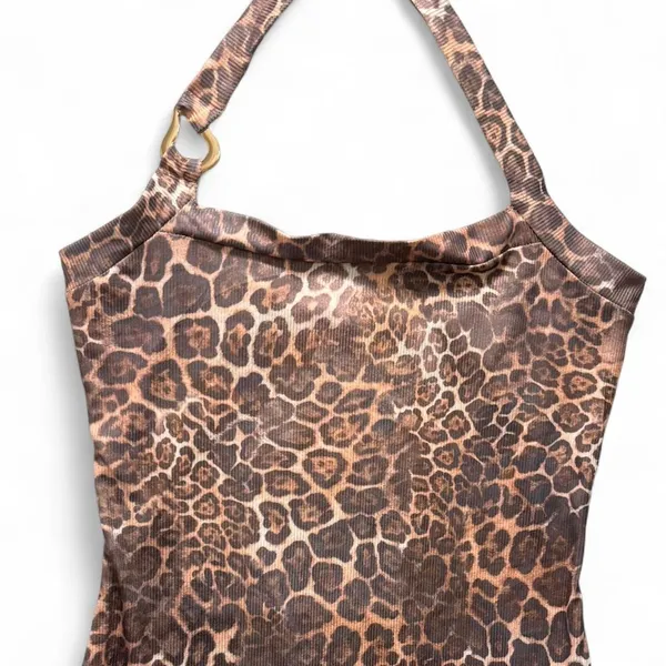 Leopard animal print halter top mini dress with gold detail - Image 6