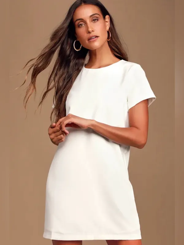 Lulus NWT Women Medium Ivory Shift Mini Dress Minimalist Quiet Luxury Clean Girl - Image 5