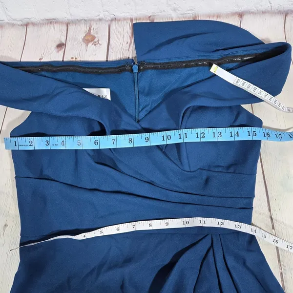 After‎ Six 6872 Off Shoulder Maxi Dress Atlantic Blue Size 4R Bridesmaid Gown - Image 9
