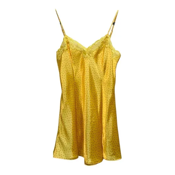Victoria's Secret Yellow Polka Dot Slip Dress Lace Satin Boho Festival Mini S - Image 2