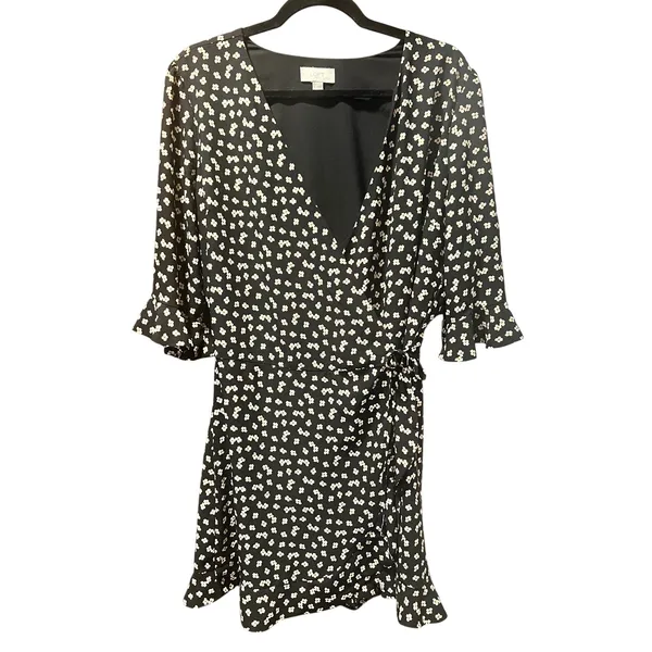 Ann Taylor LOFT 90s Black Floral Faux Wrap Skort Romper Mini Dress Size 10 - Image 3