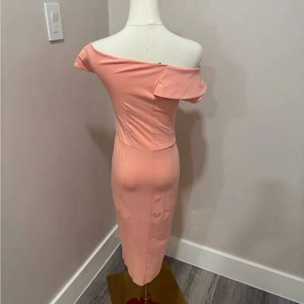 ASOS River Island Pink Asymmetric Lapel Wrap Midi Dress in‎ coral size 2 NWT - Image 4