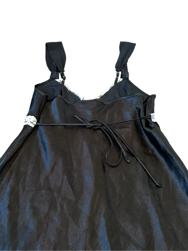 Black Satin Mini Slip Dress Tie Back Y2K Coquette Whimsygoth Indie Sleaze - Image 5