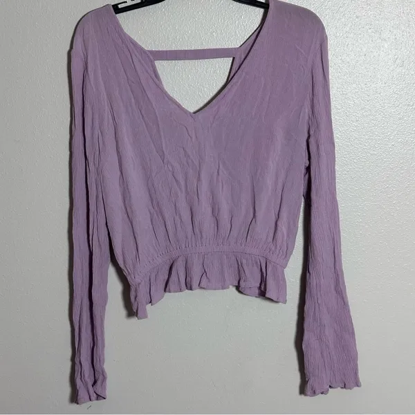 Express Women‎ Peplum Lilac Purple Long Sleeve Blouse V-Neck size Small - Image 2