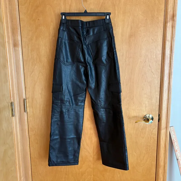 Abercrombie‎ Fitch Black Vegan Leather High Rise Relaxed Fit Pants Women's 26 - Image 2