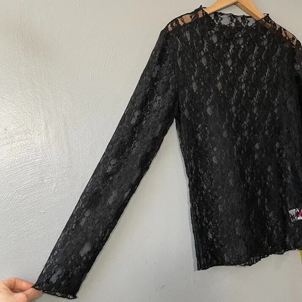 Sheer Lace Top Size Medium Black Whimsigoth Fairy Grunge Gothic Indie Sleaze - Image 2