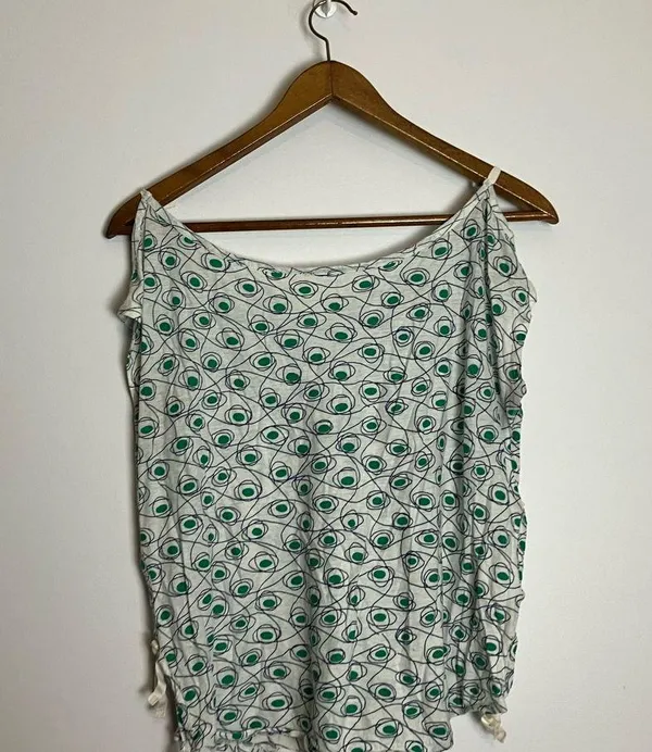 Anthropologie Pilcro White Green Printed Side Tie Short Sleeve Top - Image 6
