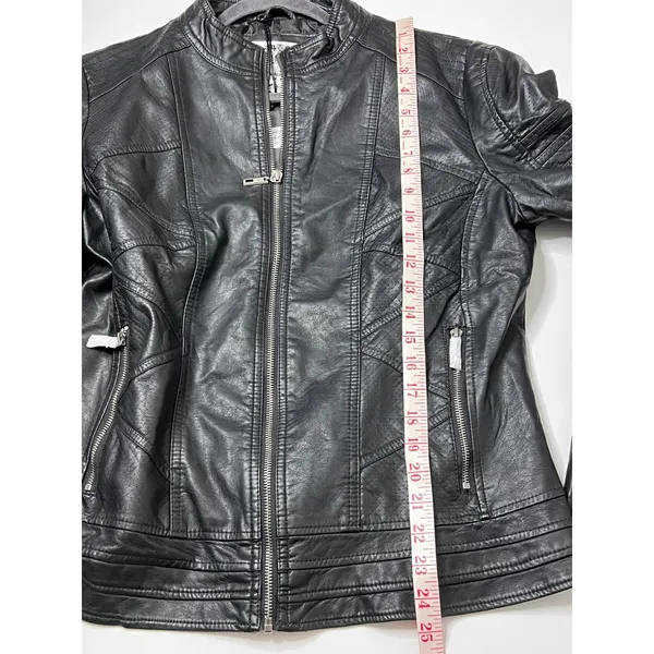 Made by Johnny Black Faux Leather Moto Jacket Size XXL Zip Front - Image 4