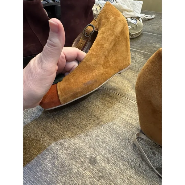 Jeffrey Campbell colorblock suede T-strap wedge shoes Retro Size 6 - Image 9