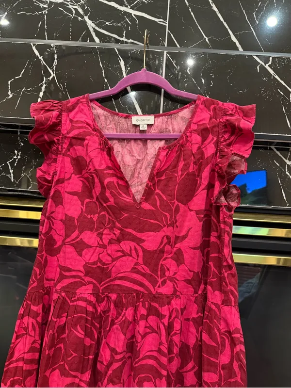 Evereve Anthropologie Floral Ruffle Sleeve Pink Mini Dress - Image 8