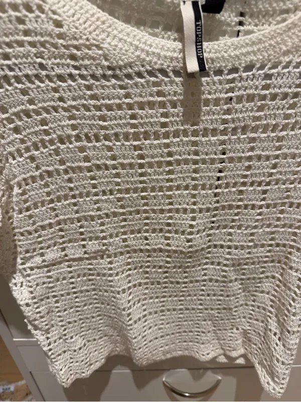 Topshop Cream Crochet Short-Sleeve Knit Crop Top - Image 2