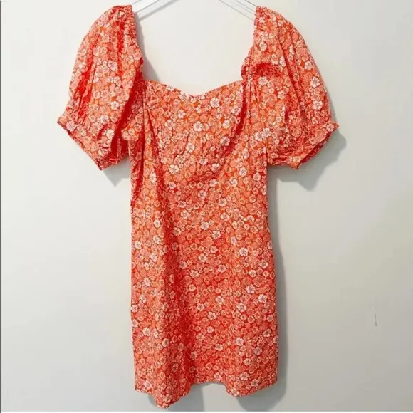 ANTHROPOLOGIE FOREVER THAT GIRL Puff Sleeve Floral Mini Dress Orange‎ - Image 3