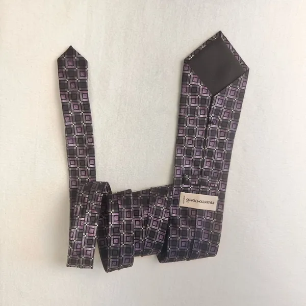 Pronto Uomo Silk Tie Men's Grey Purple Designer Necktie Office Geometric Carrier - Image 4