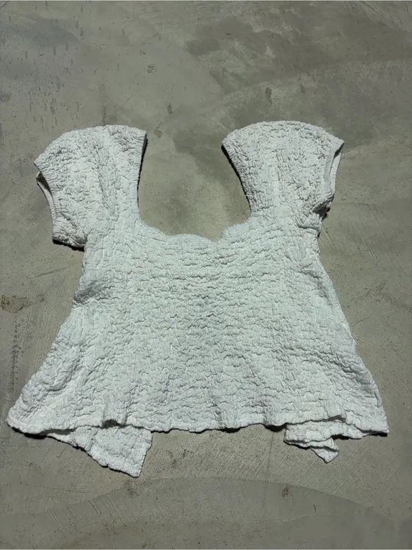 Princess Polly White Textured Puff-Sleeve Top 4 - Image 5
