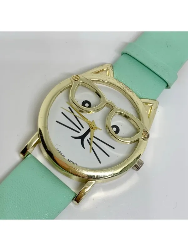Super Cute Cat women’s watch gold tone case 36mm quartz leather running - Image 2