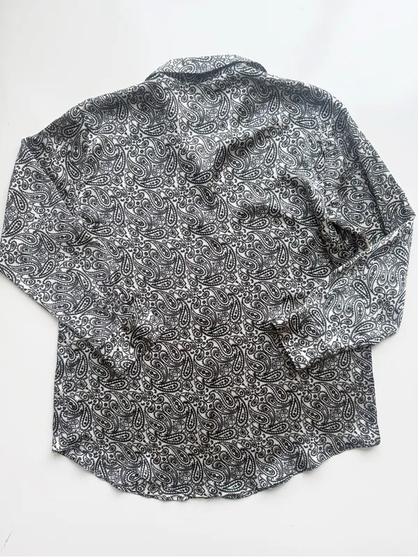 Zara Satin Paisley Button Up Shirt Size Medium - Cream and Black - Image 7