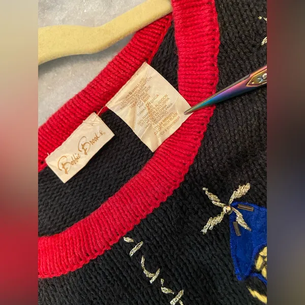 VTG 80s Bobbie Brooks Size S Vintage Holiday Sweater Black Embroidered Peace - Image 11