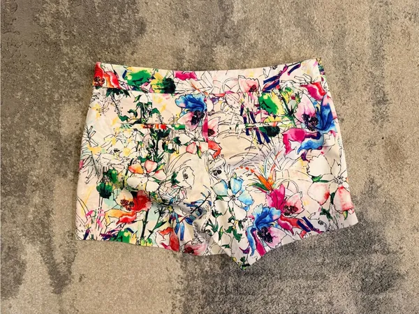 Express Floral Shorts - Cream with Pink, Blue, Green, Yellow Accents - Image 2