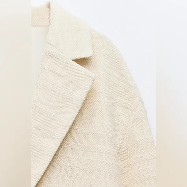 Zara TEXTURED ONE-BUTTON Oversized COAT Cream/Beige Size XS NEW - Image 4
