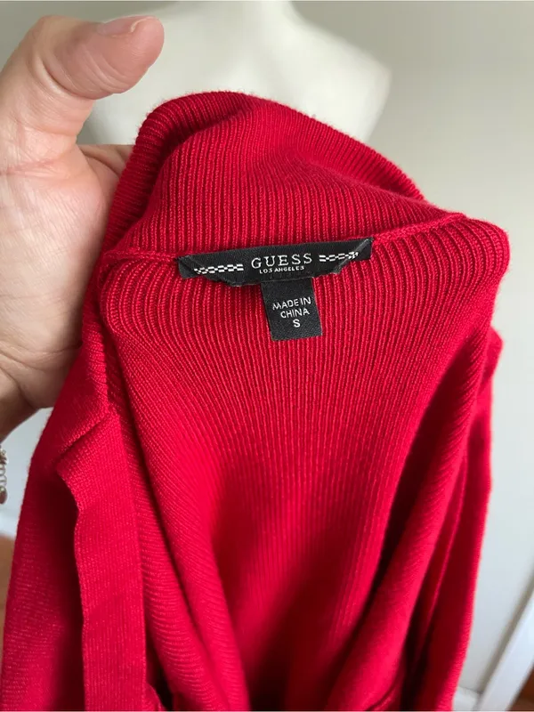 Guess Off-the-Shoulder Lace-Up Sweater in Red - Image 5