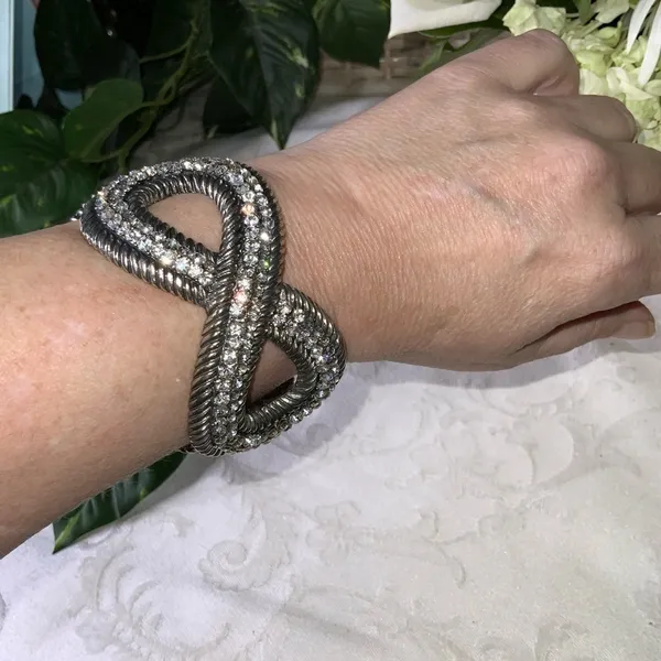 Infinity Heavy Spring Action Stainless Steel & Rhinestones Bracelet - Image 8