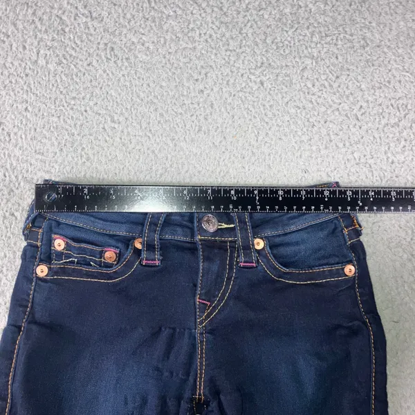True Religion Low Rise Capri Jeans Womens 25x23.5 Blue Y2K Pink Stitch Logo Flaw - Image 14