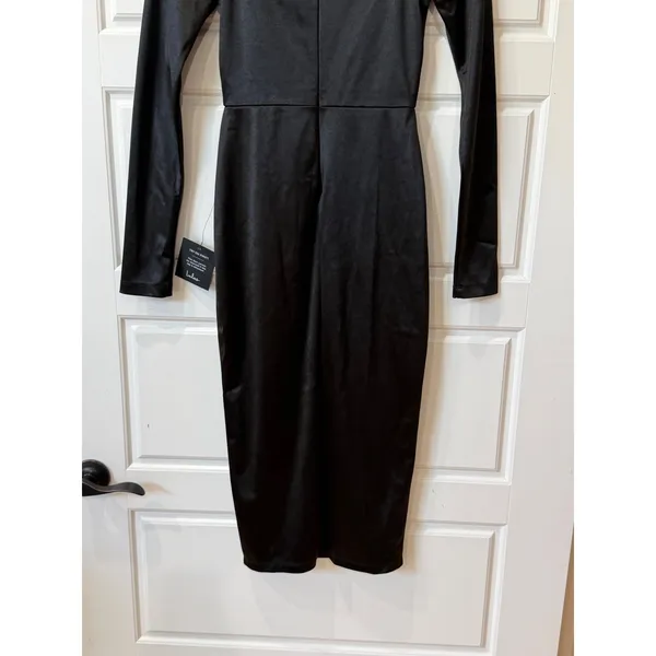 Lulus‎ Fabulous Encounters Black Satin Long Sleeve Midi Dress XS Party Cocktail - Image 7