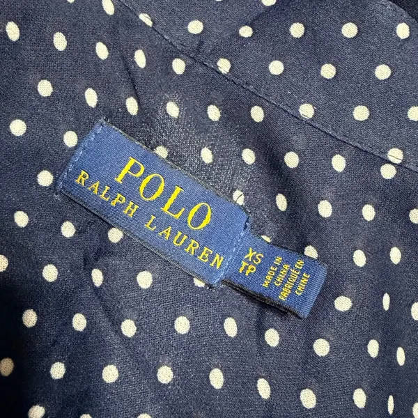 Polo Ralph Lauren Navy Blue Polka Dot Viscose Band Collar Blouse XS - Image 6