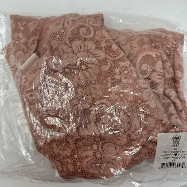 We Are‎ HAH Tight Squeeze Bodycon Mini Dress Copper Rose Lace Lined Size XS NEW - Image 15