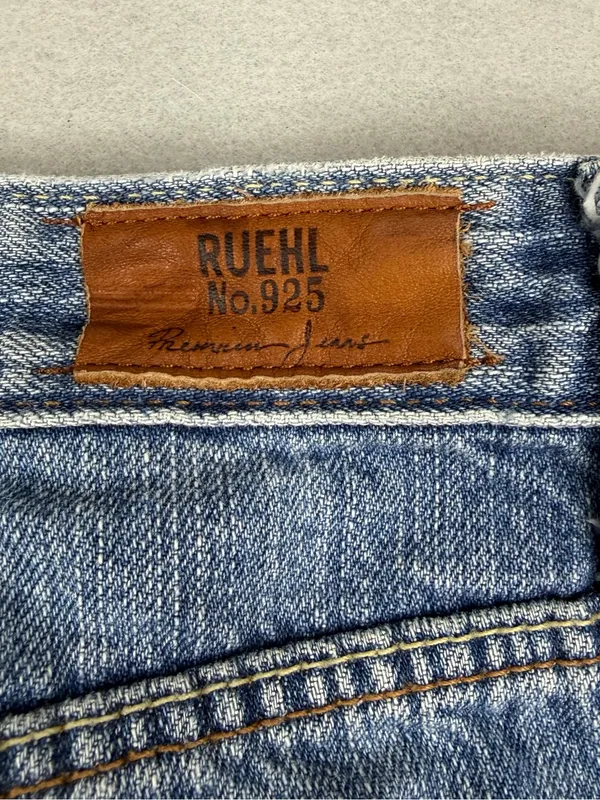 Ruehl No.925 Denim Mini Skirt W27 Distressed Frayed Low Rise Y2K 2000s - Image 5