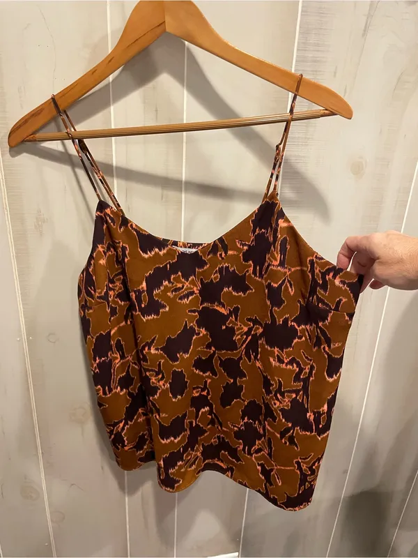 Cute silky pumpkin spicy cami tank coquette work Nine West skinny strap - Image 4