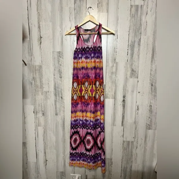 Just Love Aztec Ikat Maxi Dress Womens Medium Pink Purple Tie Dye Racerback Long - Image 3